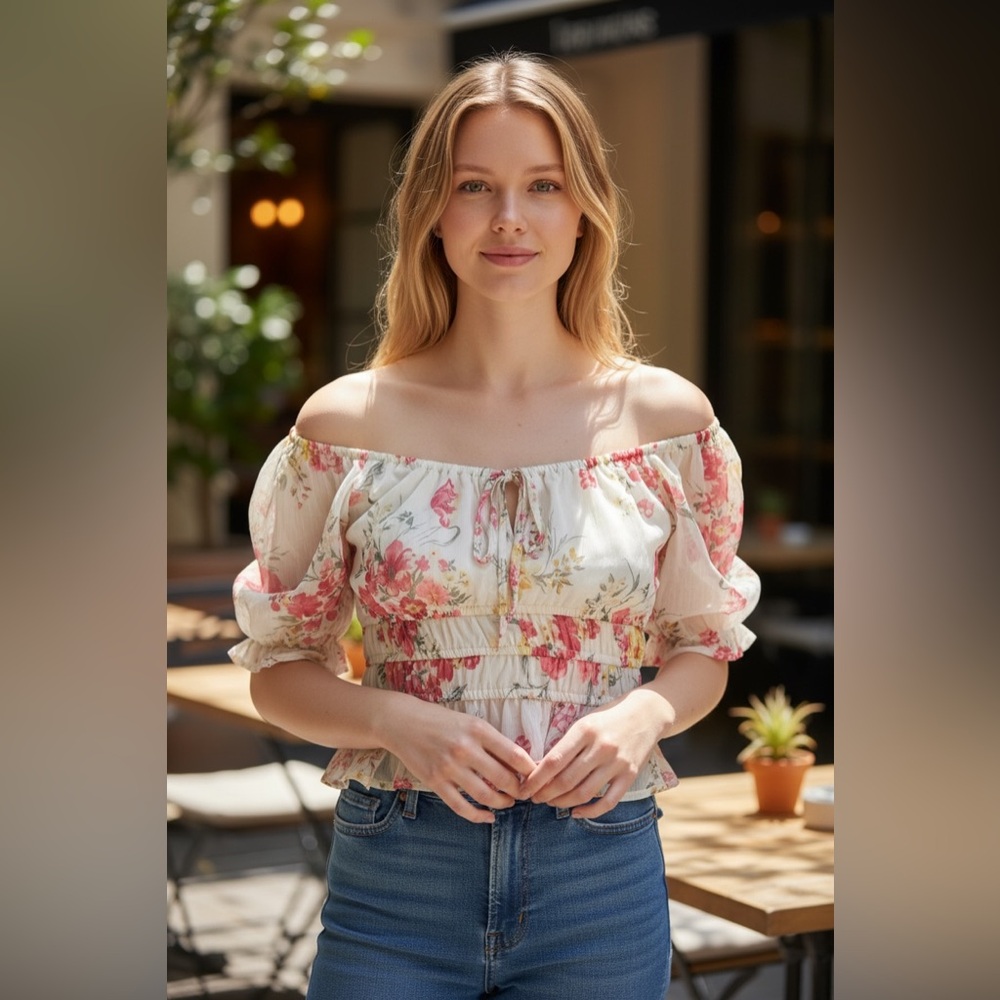 Indulge Floral Off-Shoulder Blouse NWOT - Picture 1 of 3